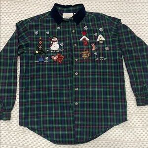 Vintage Holiday Flannel Button Up Shirt